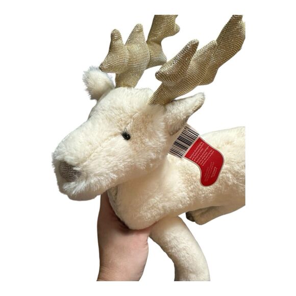 Pier 1 Imports White Gold Gillian Reindeer Deer Plush Soft Toy Stuffed 18" - Picture 6 of 7
